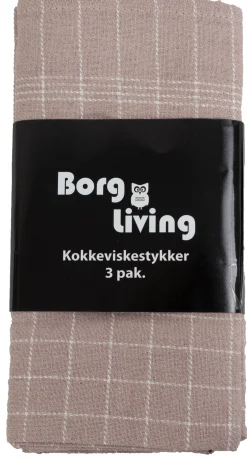 3 stk. Kokkeviskestykker - 50x100 cm Rosafarvede viskestykker med hvide tern