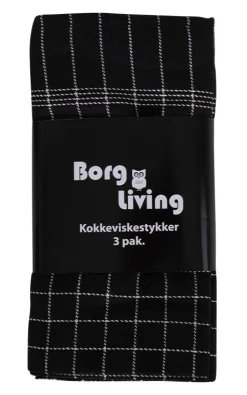 3 stk. Kokkeviskestykker - 50x100 cm sorte viskestykker med hvide tern