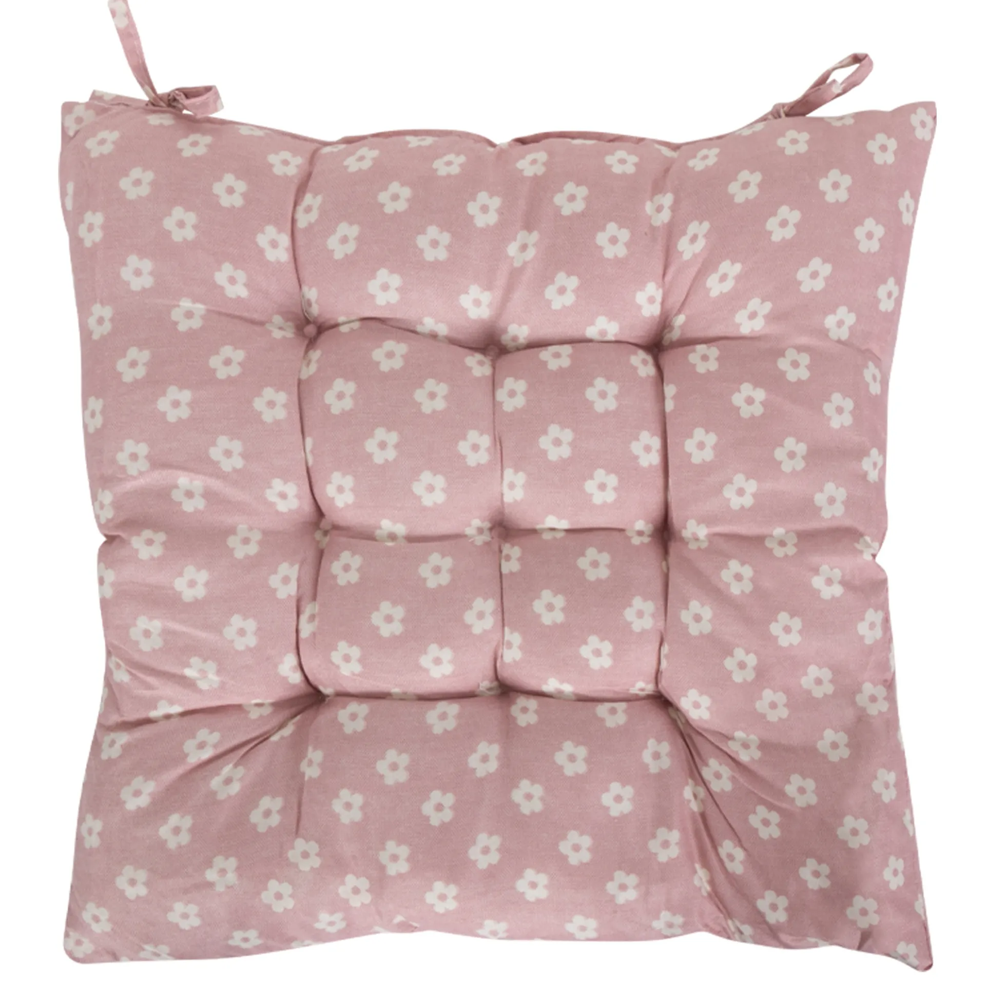 Stolehynde - 35x35x6 cm - Lyserød havehynde med små blomster - Blød komfort hynde