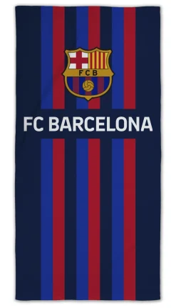 Stribet Barcelona håndklæde - 70x140 cm - 100% bomuld - Blødt badehåndklæde med den FC Barcelona logo
