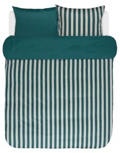 Stribet sengetøj 140x220 cm - Pine green - Vendbar dynebetræk - 100% Bomuldssatin sengesæt - Marc O'Polo