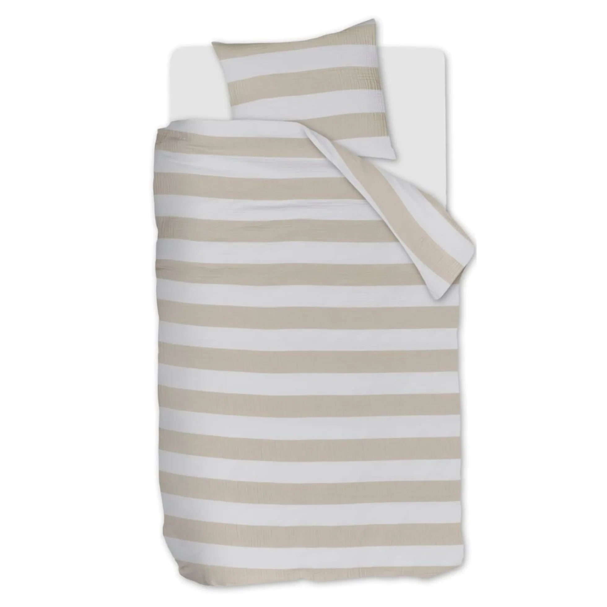 Stribet sengetøj 140x220 cm - Sengesæt i 100% blød musselin bomuld - Striped Sand - Riviéra Maison sengelinned