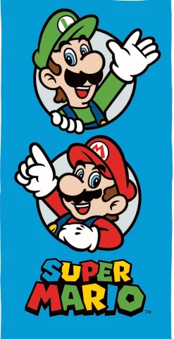Super Mario håndklæde - 70x140 cm - 100% bomuld - Blødt badehåndklæde med Mario og Luigi