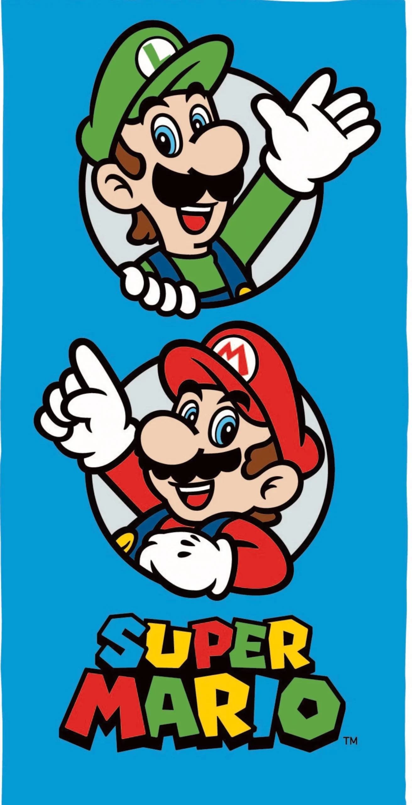 Super Mario håndklæde - 70x140 cm - 100% bomuld - Blødt badehåndklæde med Mario og Luigi