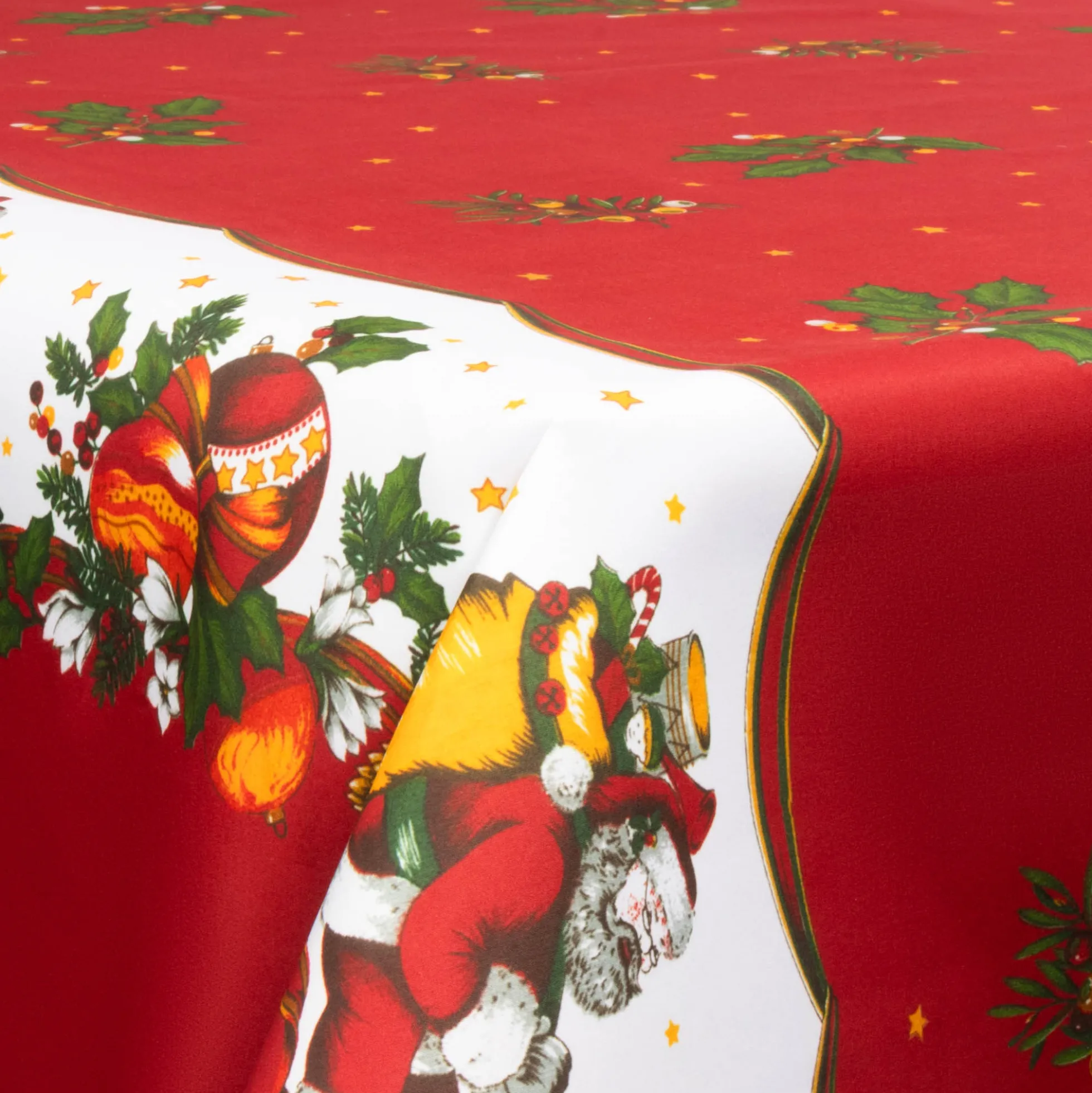 Tekstil voksdug - 140 cm bred - Juledug - På metermål - Santa Claus And The Mistletoe - Voksdug med akrylbelægning