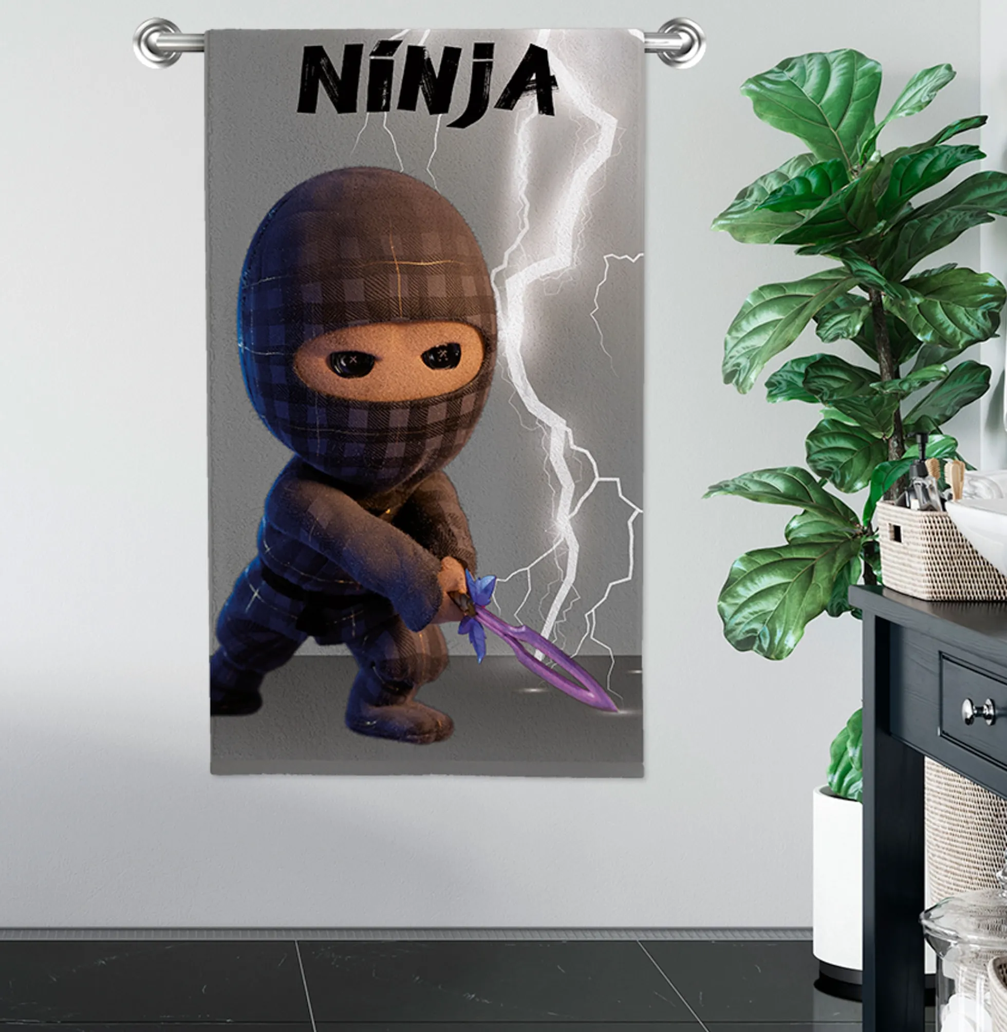 Ternet Ninja håndklæde - 100% bomuld - Badehåndklæde 70x140 cm