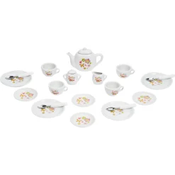 Tesæt i porcelæn med kopper, tallerkener og tekande - 21 dele