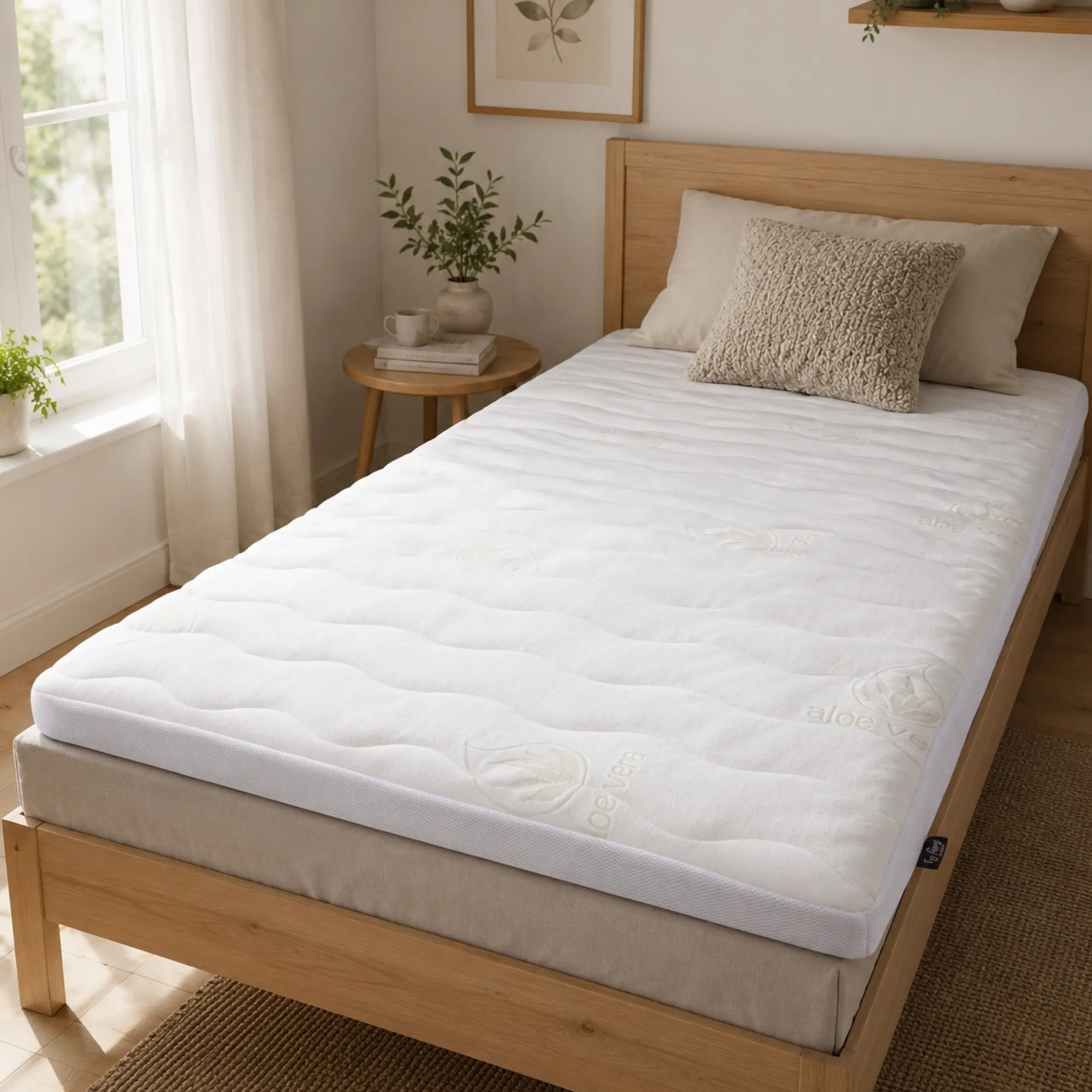 Topmadras 7 zoner - 180x200 cm - Højde på 7 cm - Antibakterielt betræk med aloe vera - Memoryskum top madras til dobbelt seng - By Borg