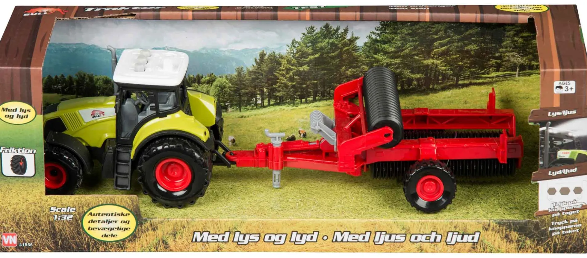 Traktor med trumle 35x10 cm - Rød