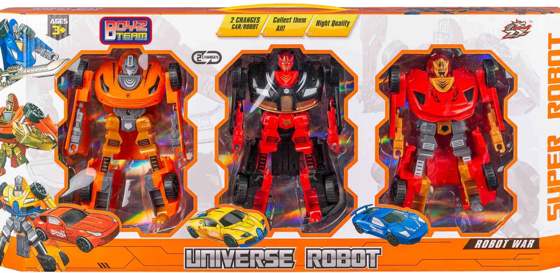 Transformerende robotter 3 stk - Orange, rød og sort