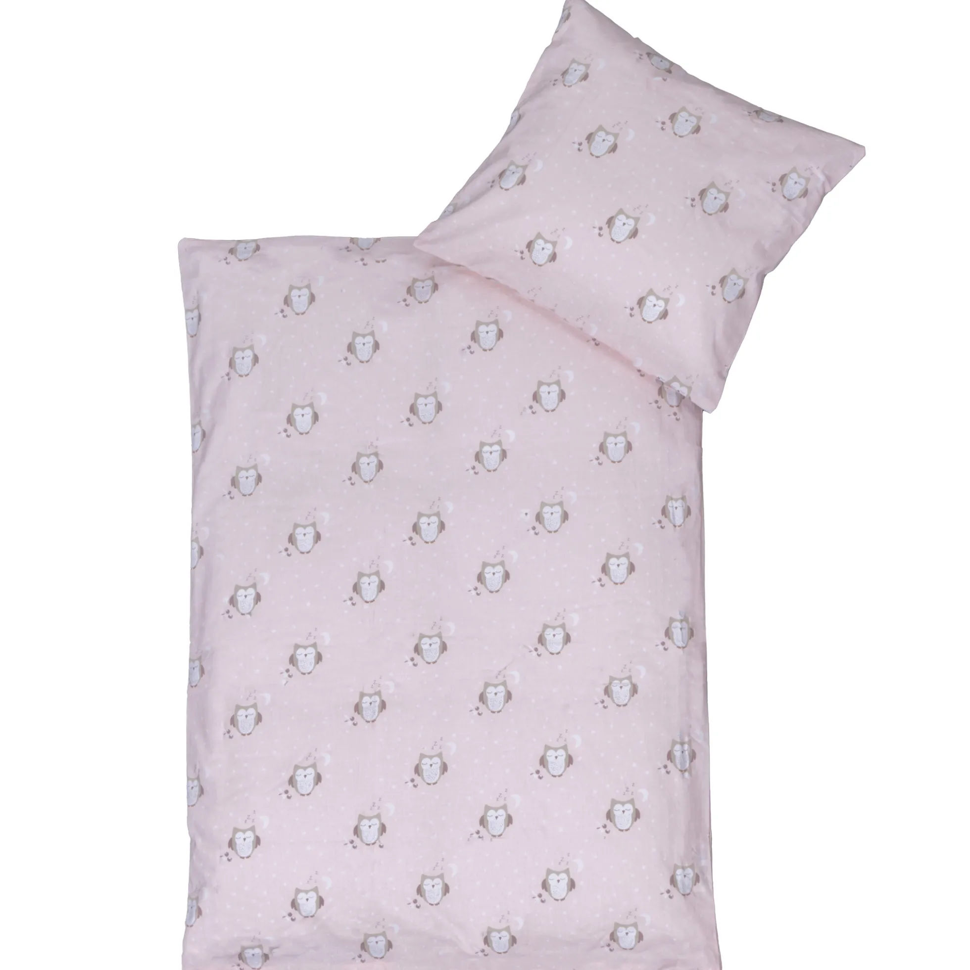 Ugle sengetøj - 100% bomuld - Baby sengetøj 70x100 cm - Lyserød