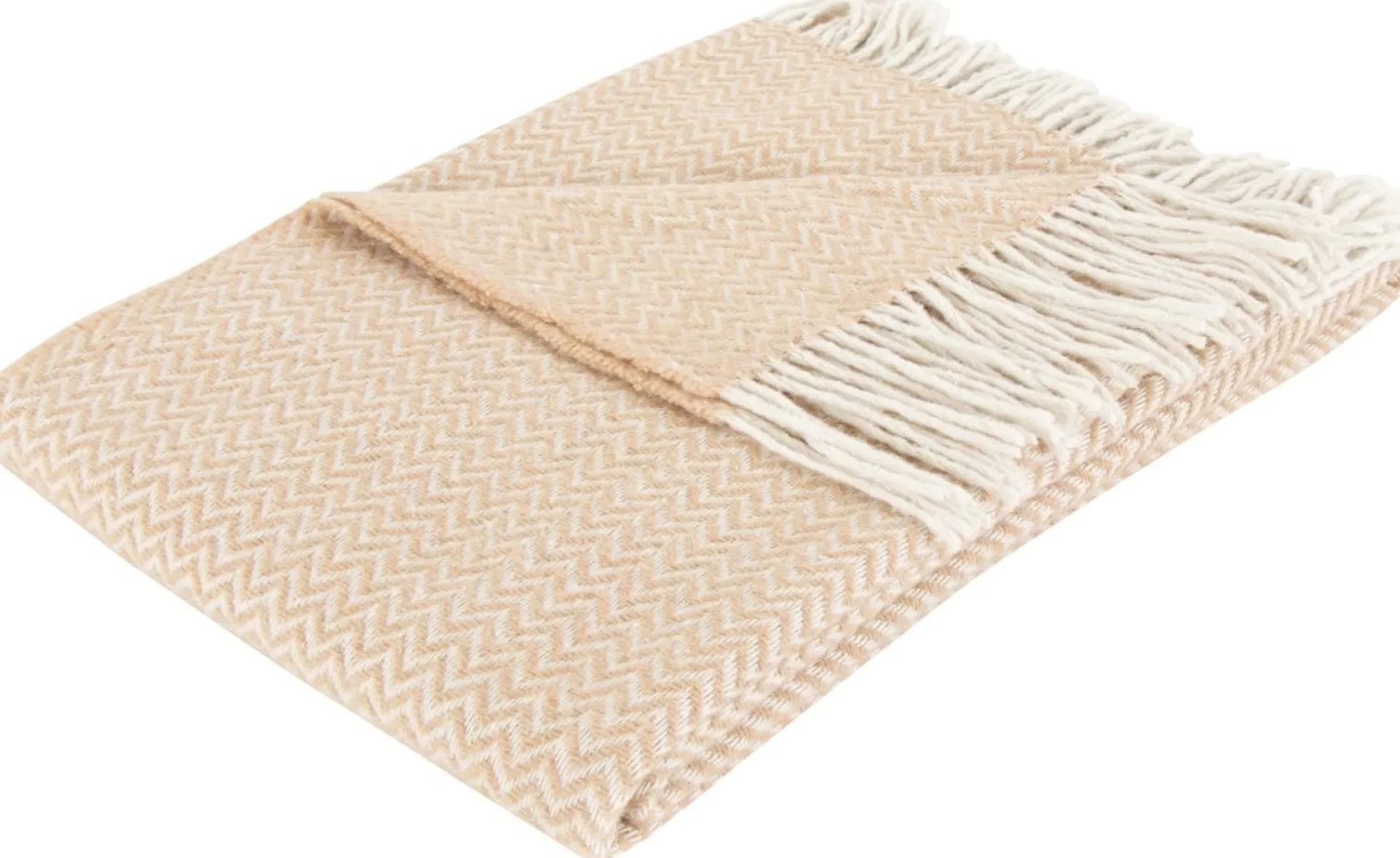Uldplaid med finkæmmet uld - 130x200 cm - Blødt uldtæppe med sandfarvet zigzag mønster - By Borg plaid