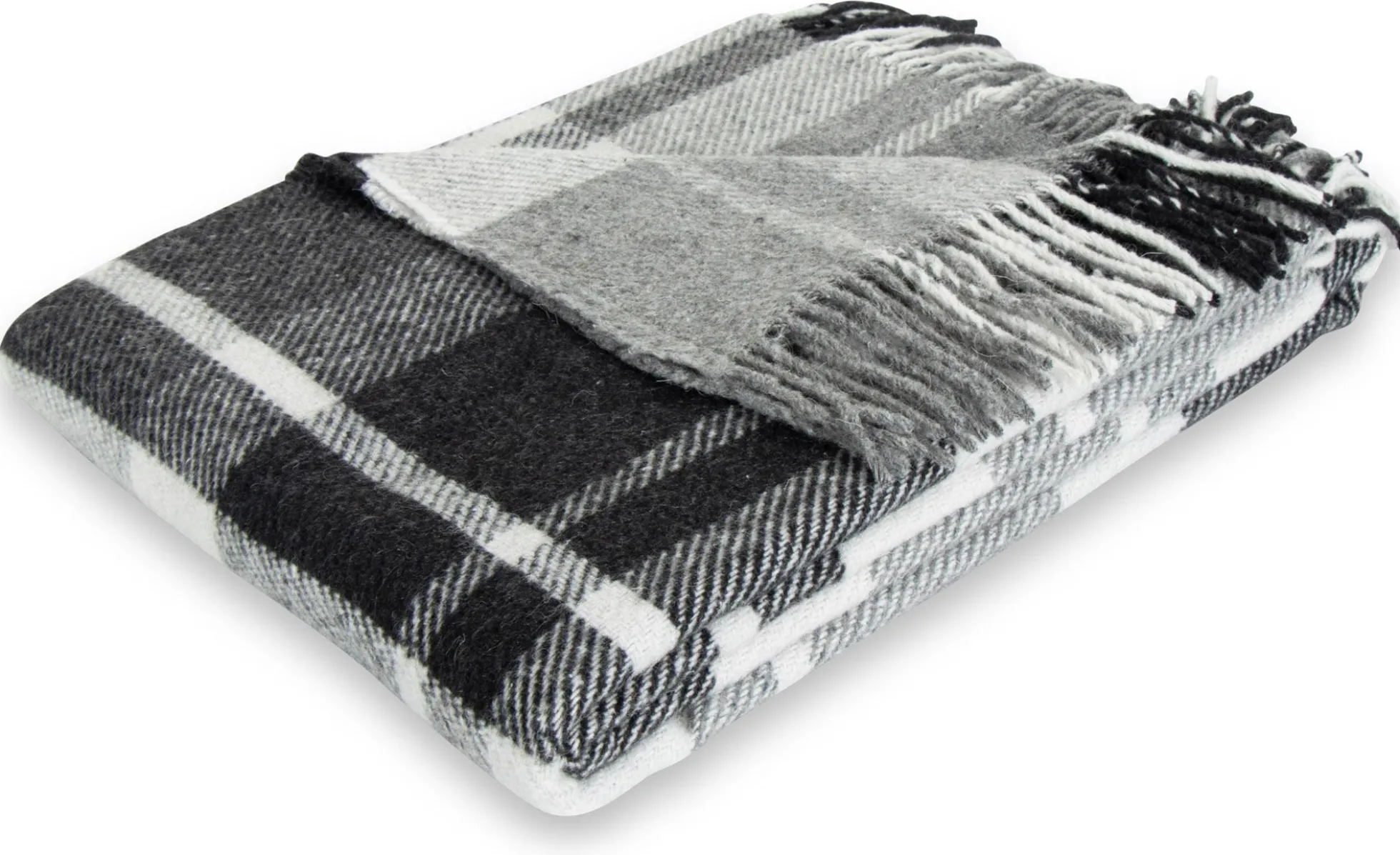 Uldplaid med finkæmmet uld - 130x200 cm - Blødt uldtæppe med flotte grå tern - By Borg plaid