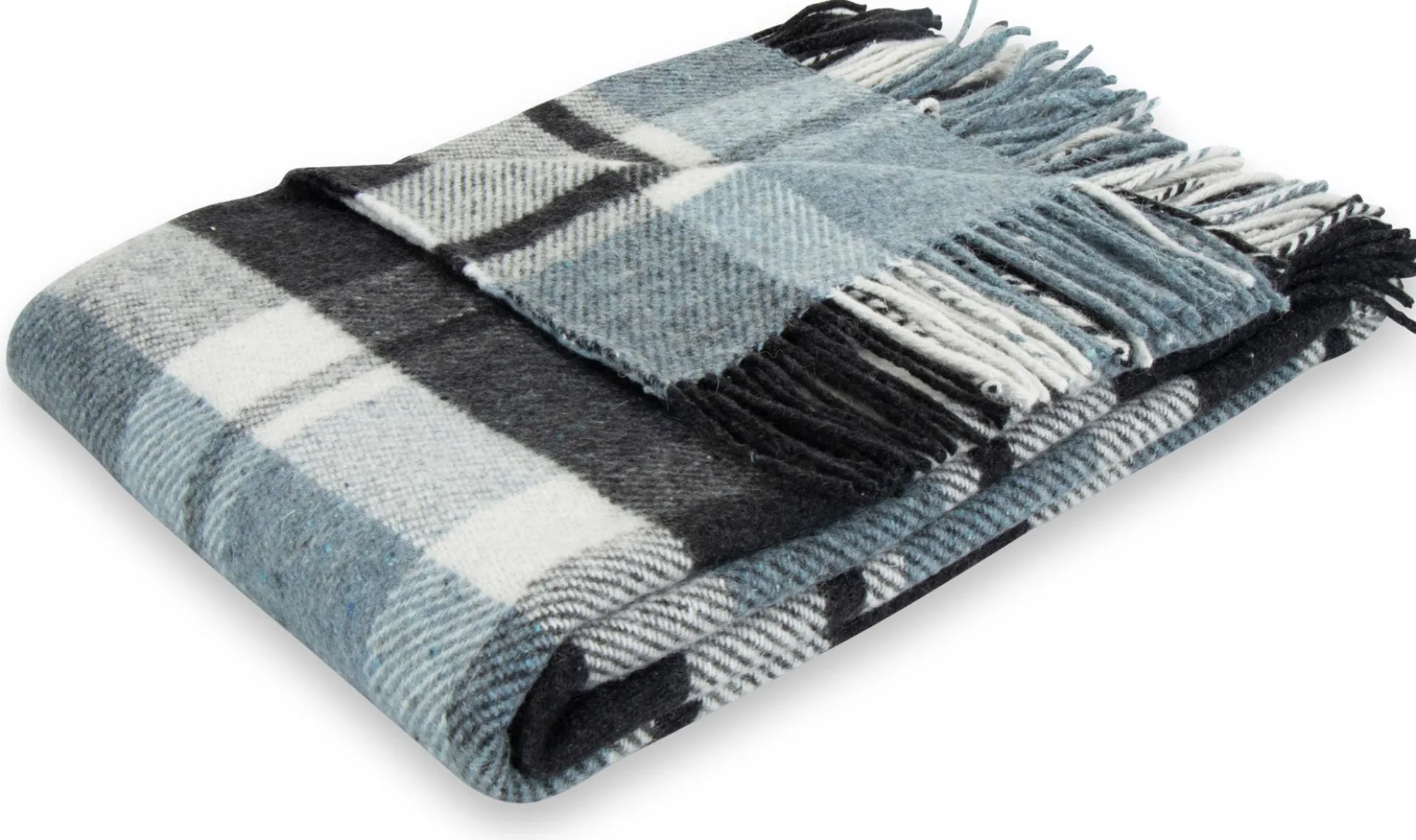 Uldplaid med finkæmmet uld - 130x200 cm - Blødt uldtæppe med flotte blå tern - By Borg plaid