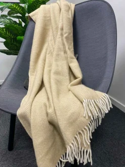 Uldplaid 130x200 cm - 100% Ren ny uld - Herringbone Sand
