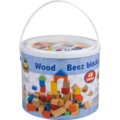 Wood Beez byggeklodser i spand - stabel- og byggeleg - 60 dele