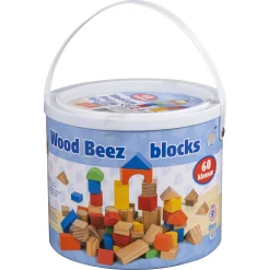 Wood Beez byggeklodser i spand - stabel- og byggeleg - 60 dele